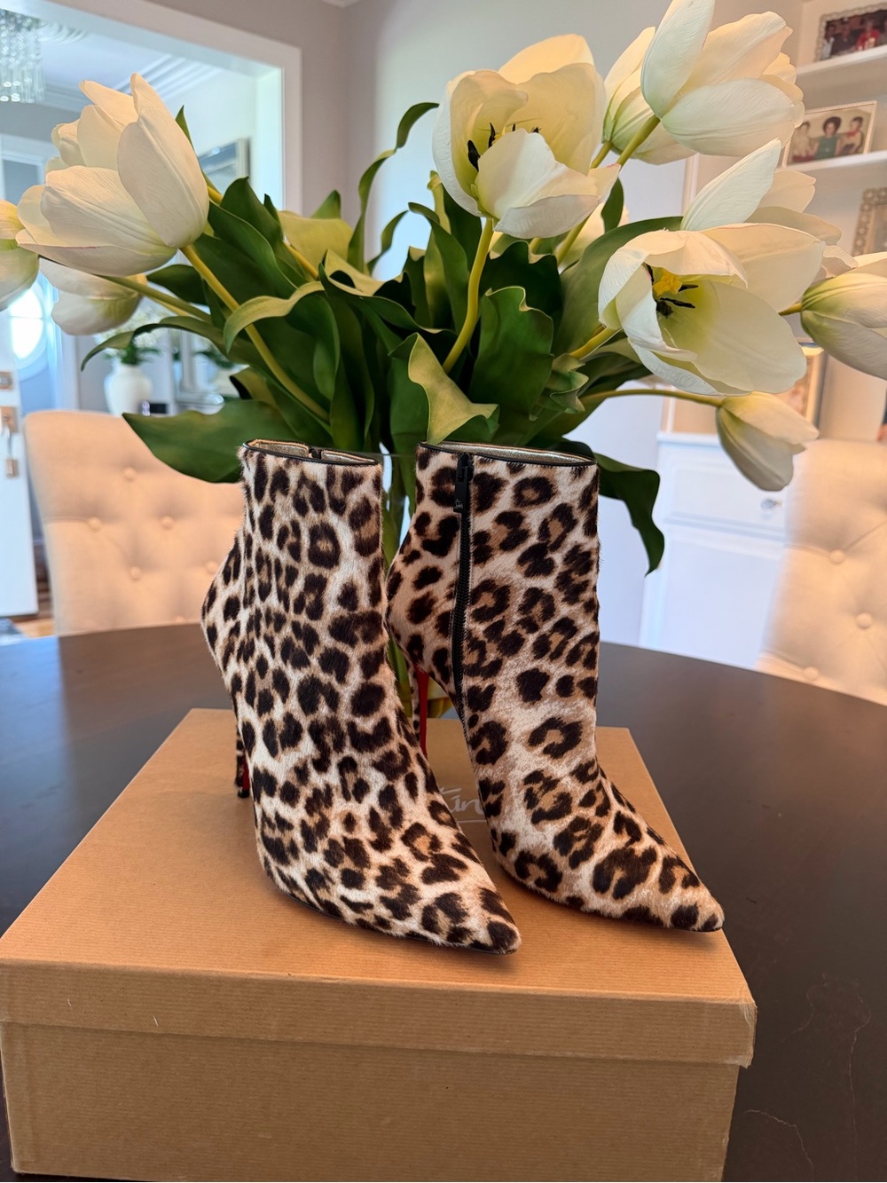 Christian Louboutin Leopard Print Pointed Toe Ankle Booties